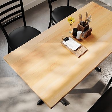Flash Furniture Rectangular Solid Wood Commercial Tabletop with X-Base