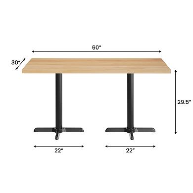 Flash Furniture Rectangular Solid Wood Commercial Tabletop with X-Base