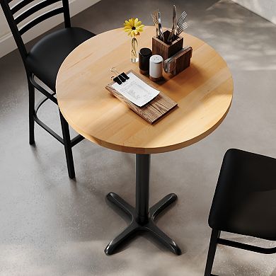 Flash Furniture Round Solid Wood Commercial Tabletop with 22" x 22" Bar Height X-Base