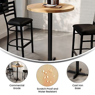 Flash Furniture Round Solid Wood Commercial Tabletop with 22" x 22" Bar Height X-Base