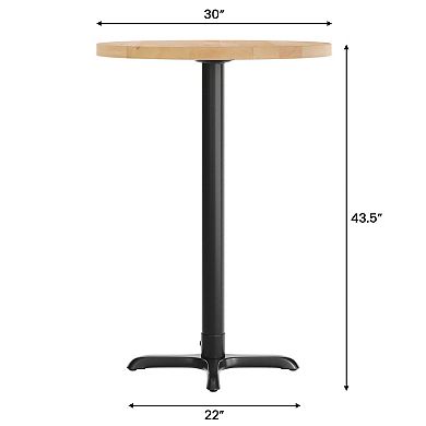 Flash Furniture Round Solid Wood Commercial Tabletop with 22" x 22" Bar Height X-Base