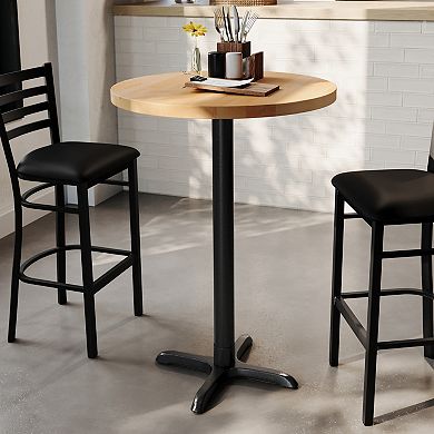 Flash Furniture Round Solid Wood Commercial Tabletop with 22" x 22" Bar Height X-Base