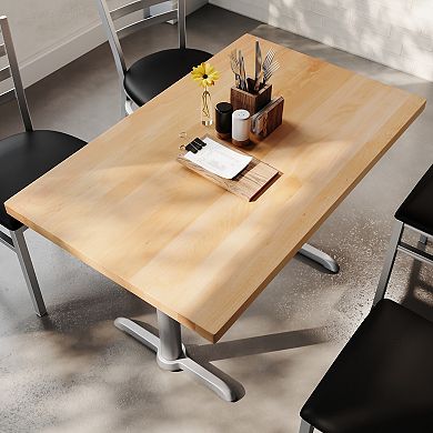 Flash Furniture Rectangular Solid Wood Commercial Tabletop w/Two 22" x 22" Dining Height T-Bases