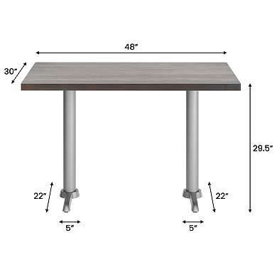 Flash Furniture Rectangular Solid Wood Commercial Tabletop w/Two 22" x 22" Dining Height T-Bases