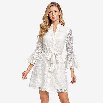 Artyska Women’s Lace Fit & Flare Dress with Tie Waist and Bell Sleeves