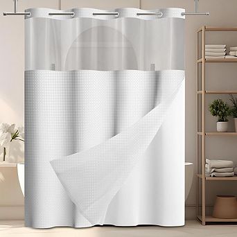 No Hook Waffle Weave Shower Curtain with Snap-In Waterproof Liner & Hotel Style Design