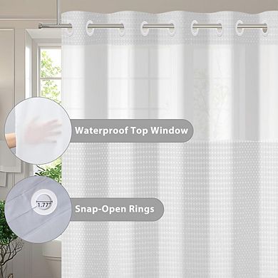 No Hook Waffle Weave Shower Curtain with Snap-In Waterproof Liner & Hotel Style Design
