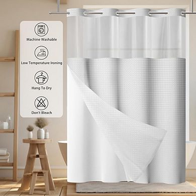 No Hook Waffle Weave Shower Curtain with Snap-In Waterproof Liner & Hotel Style Design