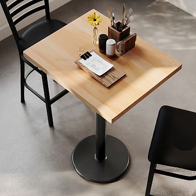 Flash Furniture 30"L x 24"W Solid Wood Commercial Tabletop with 18" Bar Height Base