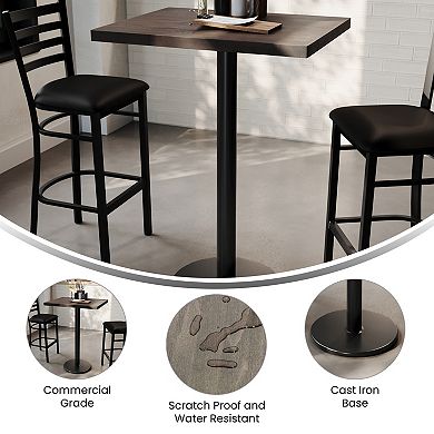 Flash Furniture 30"L x 24"W Solid Wood Commercial Tabletop with 18" Bar Height Base