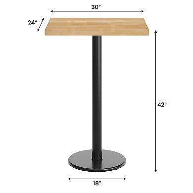 Flash Furniture 30"L x 24"W Solid Wood Commercial Tabletop with 18" Bar Height Base