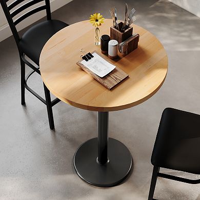 Flash Furniture Round Solid Wood Commercial Tabletop with 18" Round Bar Height Base