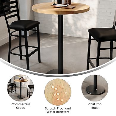 Flash Furniture Round Solid Wood Commercial Tabletop with 18" Round Bar Height Base