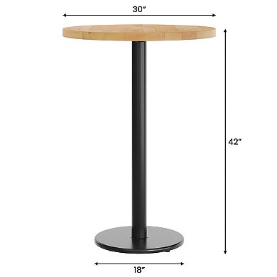 Flash Furniture Round Solid Wood Commercial Tabletop with 18" Round Bar Height Base