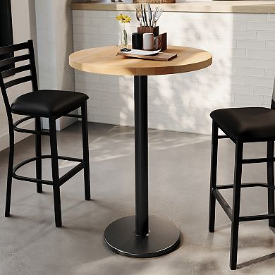 Flash Furniture Round Solid Wood Commercial Tabletop with 18" Round Bar Height Base