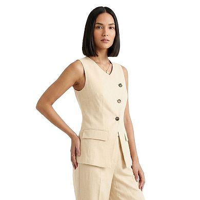 Artyska Women’s Sleeveless Asymmetrical Button-Front Linen Vest Top