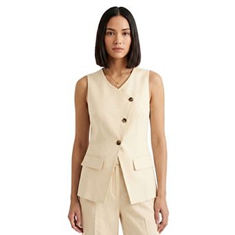 Artyska Women’s Sleeveless Asymmetrical Button-Front Linen Vest Top