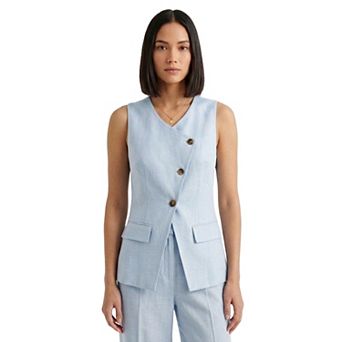 Artyska Women’s Sleeveless Asymmetrical Button-Front Linen Vest Top