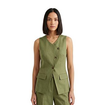 Artyska Women’s Sleeveless Asymmetrical Button-Front Linen Vest Top