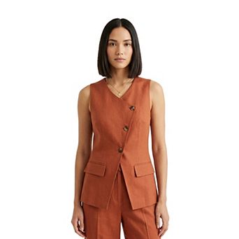 Artyska Women’s Sleeveless Asymmetrical Button-Front Linen Vest Top