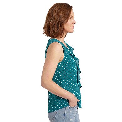Artyska Women’s Sleeveless Polka Dot Ruffle Front Blouse