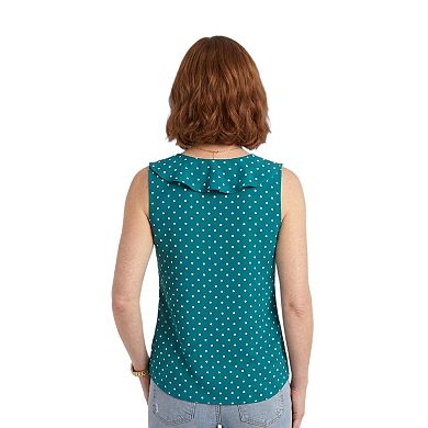 Artyska Women’s Sleeveless Polka Dot Ruffle Front Blouse