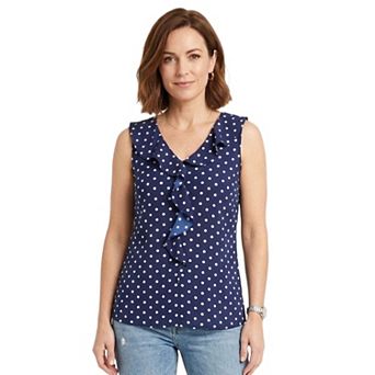 Artyska Women’s Sleeveless Polka Dot Ruffle Front Blouse