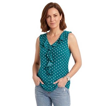 Artyska Women’s Sleeveless Polka Dot Ruffle Front Blouse