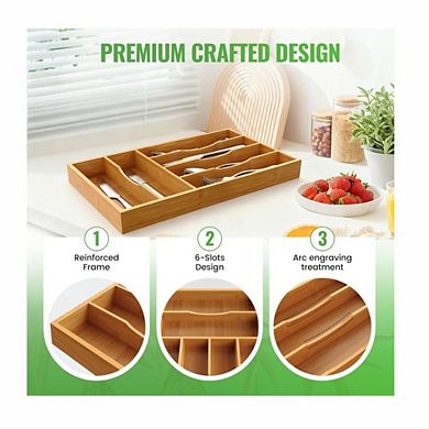 Bamboo Silverware Organizer Kitchen Drawer Cutlery Tray