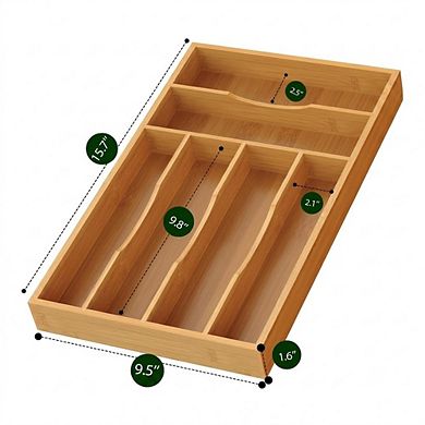 Bamboo Silverware Organizer Kitchen Drawer Cutlery Tray