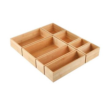 8 pc Bamboo Drawer Organizer Tray Set