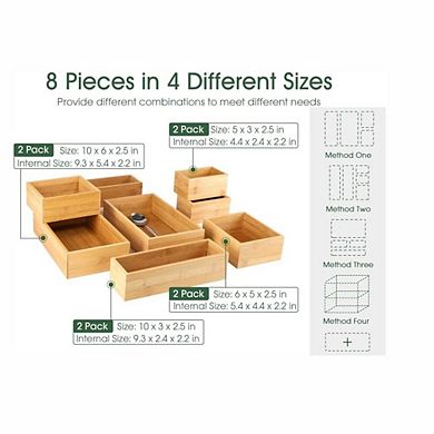 8 Piece Bamboo Drawer Organizer Tray Set