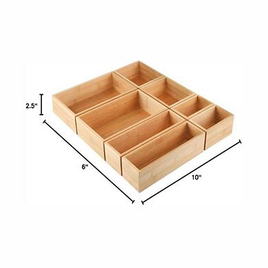 8 Piece Bamboo Drawer Organizer Tray Set
