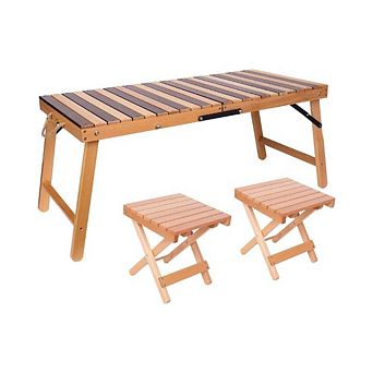 Wooden Foldable Picnic Table and Chair Set, 2-Seater Portable Outdoor Camping Set