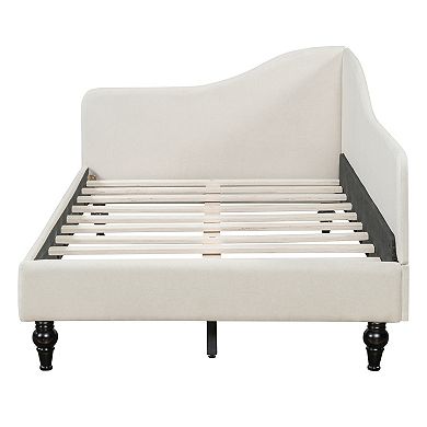 Pnronnc Camel Upholstered Platform Bed Frame Velvet Fabric Wingback Bed with Thick Headboard