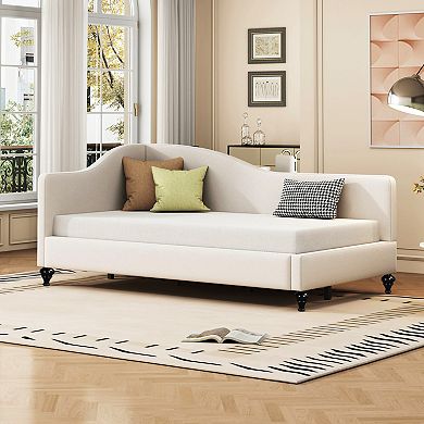 Pnronnc Camel Upholstered Platform Bed Frame Velvet Fabric Wingback Bed with Thick Headboard