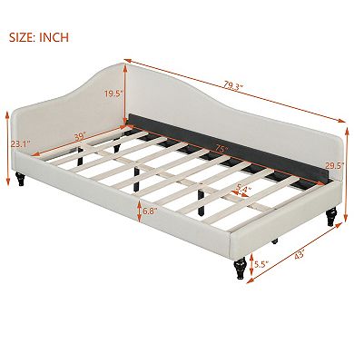 Pnronnc Camel Upholstered Platform Bed Frame Velvet Fabric Wingback Bed with Thick Headboard