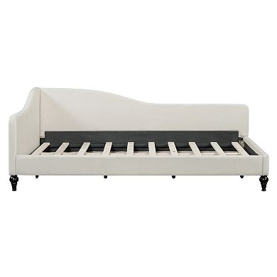 Pnronnc Camel Upholstered Platform Bed Frame Velvet Fabric Wingback Bed with Thick Headboard