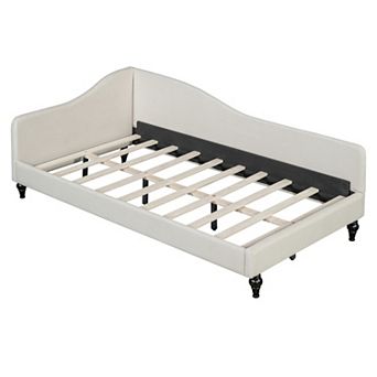 Pnronnc Camel Upholstered Platform Bed Frame Velvet Fabric Wingback Bed with Thick Headboard