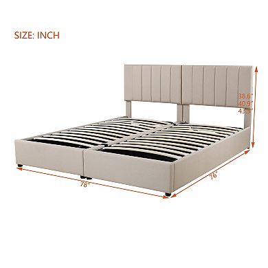 Pnronnc Upholstered Bed, Hydraulic Lift Storage Bed King Size Platform Bed