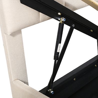 Pnronnc Upholstered Bed, Hydraulic Lift Storage Bed King Size Platform Bed