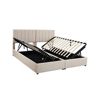 Pnronnc Upholstered Bed, Hydraulic Lift Storage Bed King Size Platform Bed