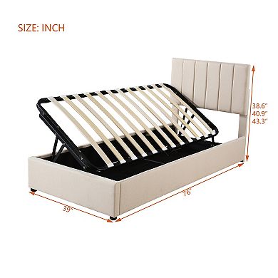 Pnronnc Twin Size Upholstered Platform Bed Hydraulic System Storage Bed