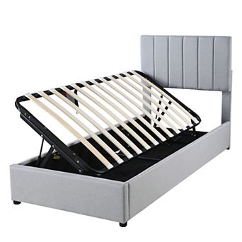 Pnronnc Twin Size Upholstered Platform Bed Hydraulic System Storage Bed