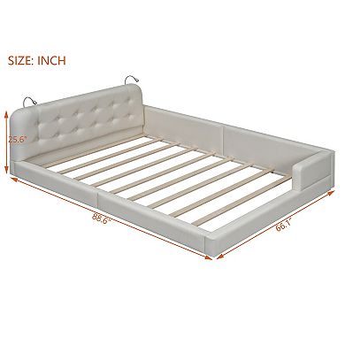 Pnronnc Queen Size Upholstered Platform Bed with 2 Reading Lights