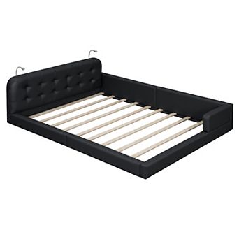 Pnronnc Queen Size Upholstered Platform Bed with 2 Reading Lights