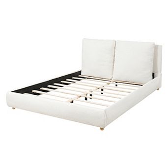 Pnronnc Boucle Upholstered Platform Bed with Padded Headboard and Pillows