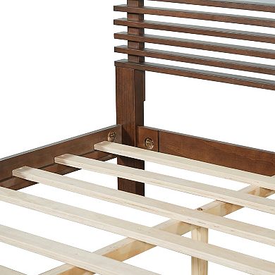Pnronnc Wooden Platform Bed Frame with Horizontal Slat Headboard