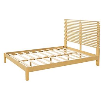 Pnronnc Wooden Platform Bed Frame with Horizontal Slat Headboard