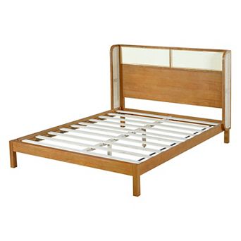 Pnronnc Wooden Platform Bed Wingback Bed Frame